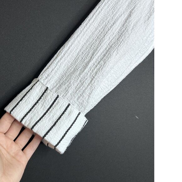 Ali Miles Women's Artsy Abstract Funky Art to Wear Crinkle White Spiral Tunic M - Picture 4 of 8